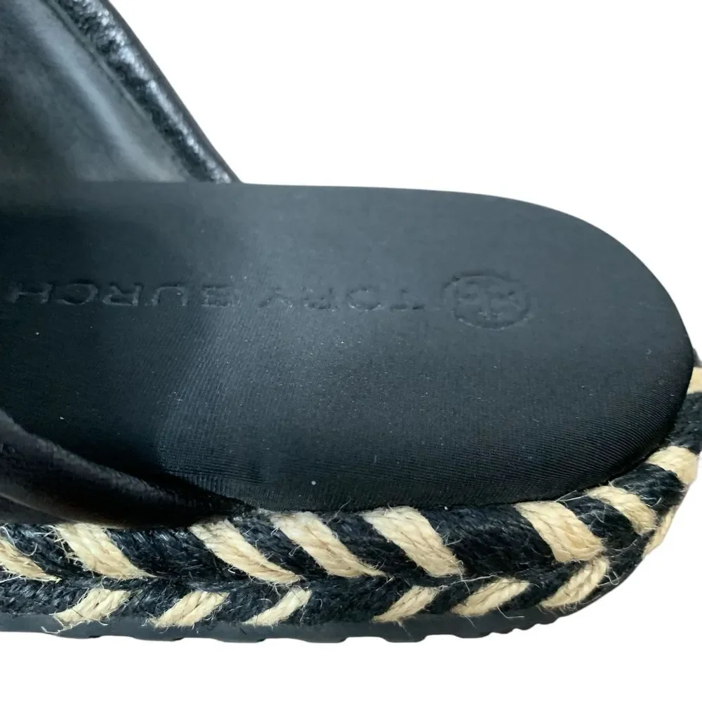 Tory Burch NWOT Cross Strap Puffy Slides Espadrille Platform Sandal Black Size 9